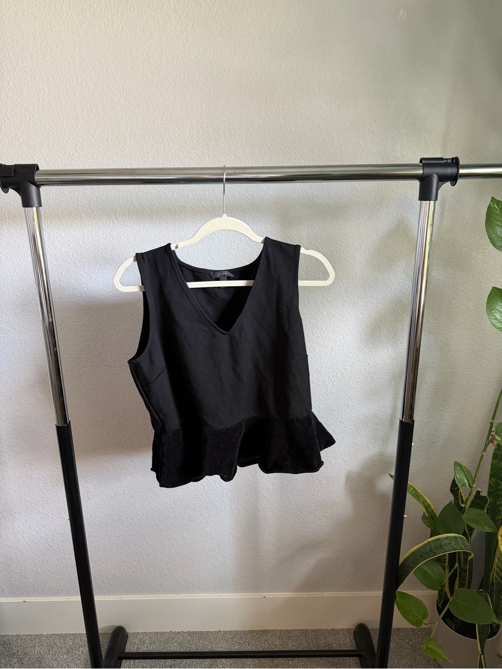 J. Crew Black V-Neck Peplum Tank